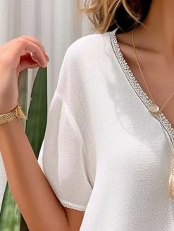 Women Lace Splice V-Neck Cotton Casual Short Sleeve Blouse 6 Women Lace Splice V-Neck Cotton Casual Short Sleeve Blouse -Zanzea Shop 8669075d b574 4722 8b96 b2e1a1a972c8