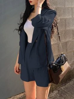 Solid 3/4 Sleeve Lapel Elastic Waist Two Pieces Suit -Zanzea Shop 86e683f1 12c2 42a2 8efa 16e4c5f64c1b