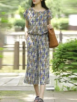 Women Colorful Random Print Crew Neck Short Sleeve Co-ords -Zanzea Shop 875728a9 5e44 4144 83d9 9955228eef92