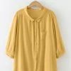 Solid Pocket Button Front Lapel 3/4 Sleeve Loose Blouse