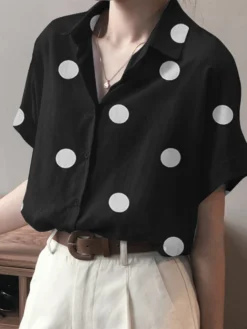 Dot Print Slit Hem Button Roll Sleeve Lapel Shirt -Zanzea Shop 87e54600 d76d 4ffb 84a5 6965b28b86c6