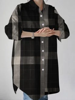 Check Pattern Loose Button Front Lapel Long Sleeve Shirt 7 Check Pattern Loose Button Front Lapel Long Sleeve Shirt -Zanzea Shop 88298bf5 e602 422b 8fb0 b5c39b1bf91e