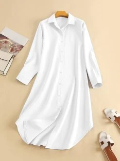 Solid Long Sleeve Lapel Button Front Long Shirt -Zanzea Shop 884fb2cd 414a 4305 ab9d 9062665bff58