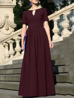 Solid Pleated Notch Neck Short Sleeve Maxi Dress With Belt -Zanzea Shop 887724e0 1fac 4f3d 8d82 c29fa00db2ce