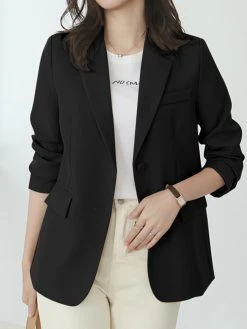 Women Solid Long Sleeve Button Front Lapel Blazer -Zanzea Shop 887f1e21 0324 4810 88f0 07729ec59364