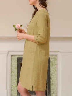 Solid Dual Pocket Slit Hem V-neck 3/4 Sleeve Vintage Dress 17 Solid Dual Pocket Slit Hem V-neck 3/4 Sleeve Vintage Dress -Zanzea Shop 88ef3de7 7014 4e4a 82e0 0a2744865e40