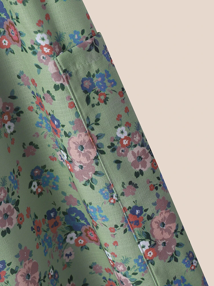 Women Ditsy Floral Print Color Block Patchwork Sleeveless Dress 5 Women Ditsy Floral Print Color Block Patchwork Sleeveless Dress - Image 5