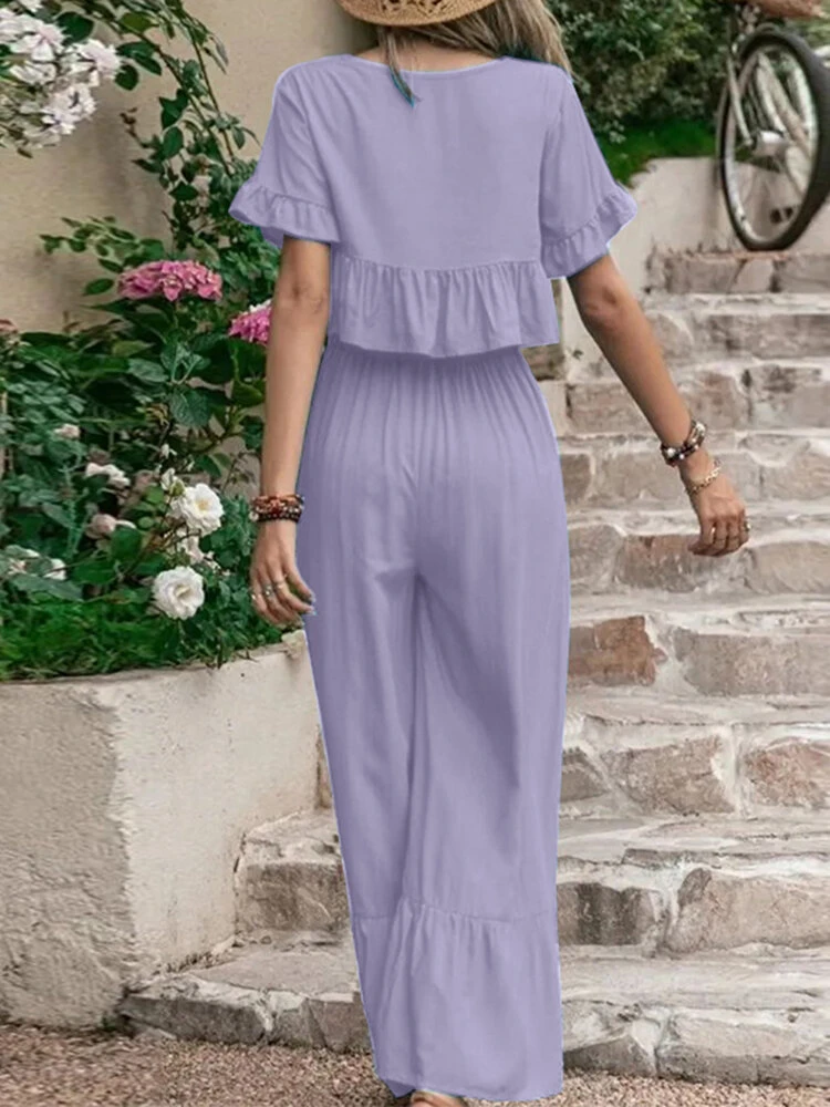 Embroidery Drawstring Waist Ruffle Wide Leg Two Pieces Suit 10 Embroidery Drawstring Waist Ruffle Wide Leg Two Pieces Suit - Image 10