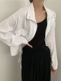 Solid Lapel Long Sleeve Zip Front Drawstring Jacket -Zanzea Shop 8961c041 8b99 4070 b2a9 3ca366bf0919