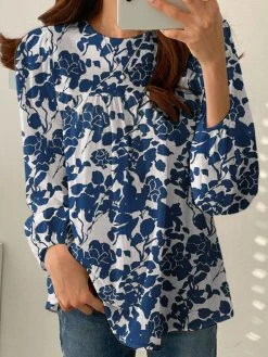 Allover Plants Print Crew Neck Long Sleeve Casual Blouse -Zanzea Shop 8a0c58da c878 41de 80e2 4077bdacc1a7