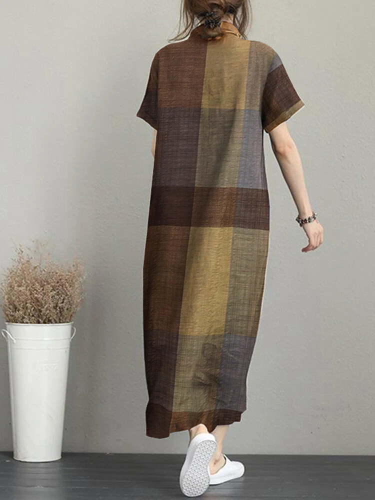 Check Print Pocket Button Front Short Sleeve Lapel Dress 6 Check Print Pocket Button Front Short Sleeve Lapel Dress - Image 6