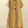 Women Ditsy Floral Print Quarter Button Short Sleeve Dress