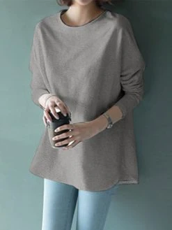 Solid Curved Hem Loose Long Sleeve Crew Neck T-shirt 19 Solid Curved Hem Loose Long Sleeve Crew Neck T-shirt -Zanzea Shop 8a4ad442 f400 40d3 b82c 7bfd491e90ba