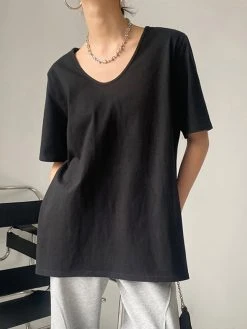 Solid Split Round Neck Short Sleeve Casual T-Shirt -Zanzea Shop 8a7a905b a725 49ce 8176 f89372f2abf7