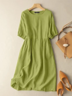 Women Solid Short Sleeve Crew Neck Casual Dress -Zanzea Shop 8a997c72 4d42 48be 8ca0 08dd4f3fc293