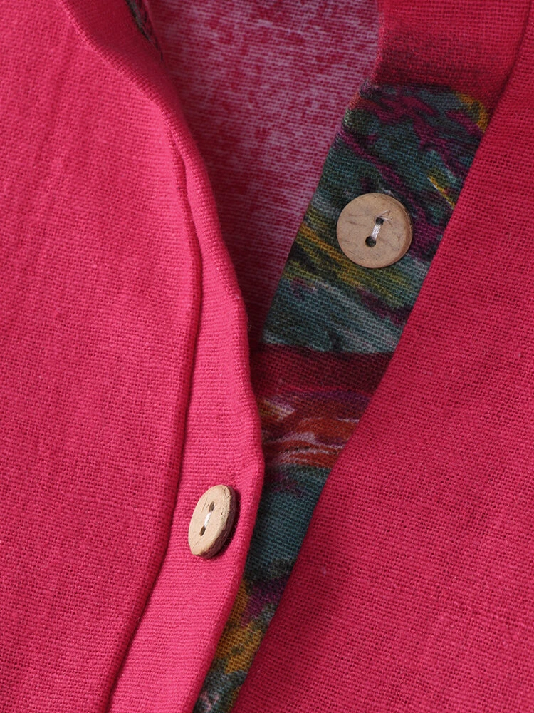 Calico Print Stand Collar Long Sleeve Plus Size Button Dress For Women 7 Calico Print Stand Collar Long Sleeve Plus Size Button Dress For Women - Image 7