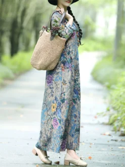 Floral Print O-neck Long Sleeve Maxi Cotton Dress -Zanzea Shop 8b4c6fcc 7027 407d b981 e63f3466bd06
