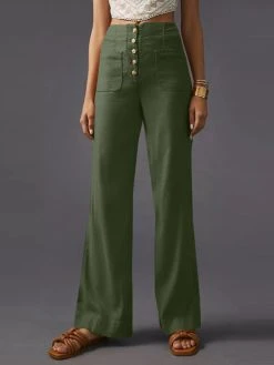 Solid Button Front Pocket Pants For Women -Zanzea Shop 8b50b28c b0a0 42ec abda 52f5b4218b93