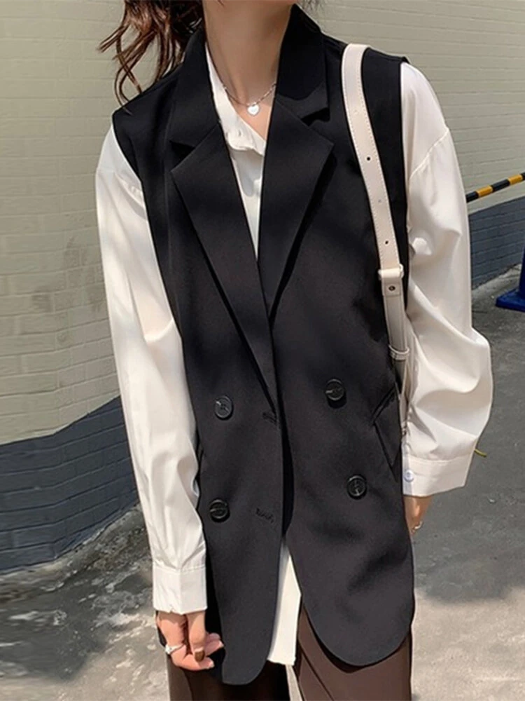 Solid Double Breasted Sleeveless Lapel Vest Blazer 7 Solid Double Breasted Sleeveless Lapel Vest Blazer - Image 7