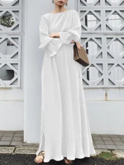 Solid Tassel Split Long Sleeve Round Neck Casual Maxi Dress -Zanzea Shop 8bbabb96 9e25 42e6 9bfb b4185e930dab