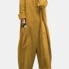 Solid Color Plain Button Pocket Long Sleeve Casual Jumpsuit For Women