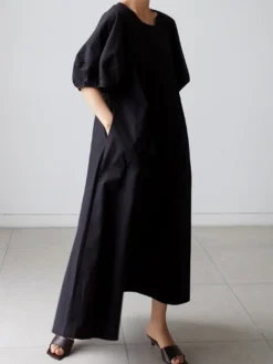 Lantern Sleeve Loose Pocket Solid Crew Neck Maxi Dress -Zanzea Shop 8c42db27 4cc0 4f6d 8f89 9cb6efb00702