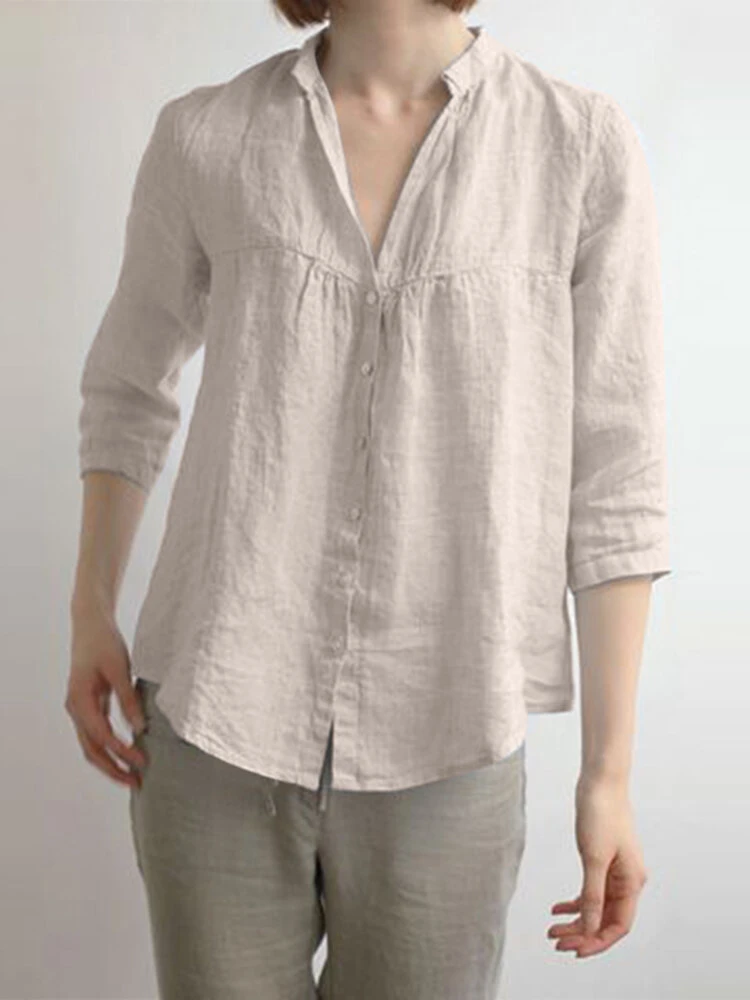 Solid Button Front Lapel 3/4 Sleeve Blouse 2 Solid Button Front Lapel 3/4 Sleeve Blouse - Image 2
