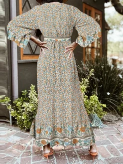 Bohemian Floral Print Belt Ruffle Sleeve Maxi Dress -Zanzea Shop 8ca39519 b3ce 4bed 8edf bb70f95f6621