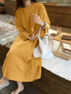 Solid Long Sleeve Loose Crew Neck Vintage Dress -Zanzea Shop 8cfc1d10 a10a 4f94 b8ab 9d8409f4d7d8