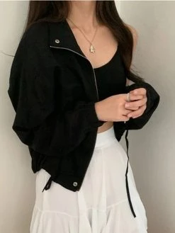 Solid Lapel Long Sleeve Zip Front Drawstring Jacket -Zanzea Shop 8d296424 a049 49ed 8c6a a771e629d074