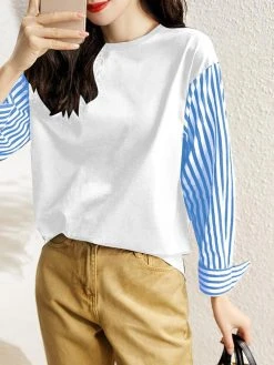 Stripe Patchwork Long Sleeve Crew Neck Blouse 7 Stripe Patchwork Long Sleeve Crew Neck Blouse -Zanzea Shop 8d74fd07 d977 4426 bf9f 3fa112db8980