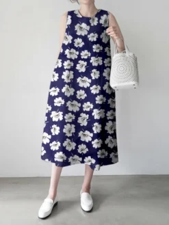 Women Allover Floral Print Crew Neck Sleeveless Dress -Zanzea Shop 8dc41441 8363 45ce af19 d2945eaa094f