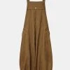 Women Corduroy Solid Color Casual Jumpsuit With Pockets