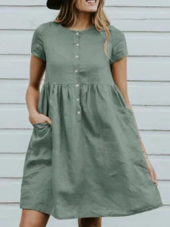 Solid Button Pocket Short Sleeve Casual Cotton Midi Dress 8 Solid Button Pocket Short Sleeve Casual Cotton Midi Dress -Zanzea Shop 8e205a01 7a58 421a a602 d0f03ec6c6fe