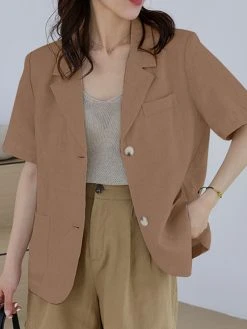 Solid Pocket Button Front Short Sleeve Lapel Casual Blazer -Zanzea Shop 8e5937d9 3f8d 4cc0 983b 29cc1cf7fa3d