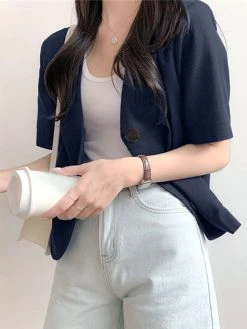 Solid Button Front Pocket Short Sleeve Lapel Blazer -Zanzea Shop 8e5b3f4c cddc 480c bc7c 2b30e2b4008b