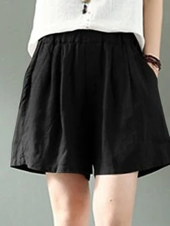 Cotton Solid Pocket Elastic Waist Casual Shorts -Zanzea Shop 8e5cc262 50c2 4197 8c8e d5211f2d09d3