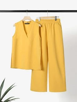 Women Solid V-Neck Tank Casual Co-ords With Pants -Zanzea Shop 8e6861bb 0e12 4444 aa69 55c0660c0b09