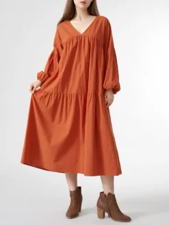 Solid V-neck Loose Casual Long Sleeve Women Dress -Zanzea Shop 8eacfbab 1f8b 4db9 b4be ba9bfe62abc0