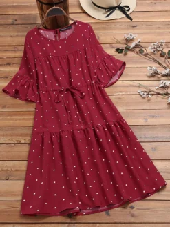 Polka Dot Print Elastic Waist Ruffle Sleeve Plus Size Casual Dress -Zanzea Shop 8ede651d a170 4a68 8450 3bd078d8510a