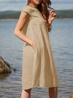 Women Solid Short Sleeve Pocket Crew Neck Dress -Zanzea Shop 8ee6bfda cfbe 478f b2d7 1415c1b5aa15