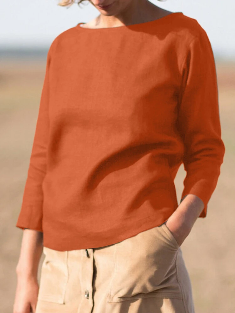 Solid Long Sleeve Casual Crew Neck Blouse For Women 12 Solid Long Sleeve Casual Crew Neck Blouse For Women - Image 12