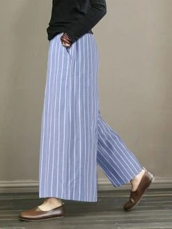 Striped Print Pocket Loose Wide Leg Pants -Zanzea Shop 8f58c342 95ff 402b 903b bcc85e362aaa