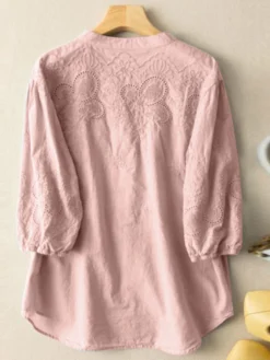 Women Floral Jacquard Stand Collar Button Up Cotton Shirt -Zanzea Shop 8f79444a a328 4c33 a14f c7e862e4b822