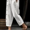 Women Solid Button Design Cotton Casual Cropped Pants