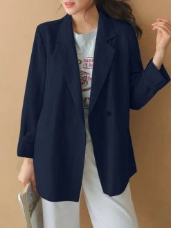 Solid Button Front Lapel Long Sleeve Casual Blazer -Zanzea Shop 8f920eaf b21d 4341 a5c0 19b57ca63001
