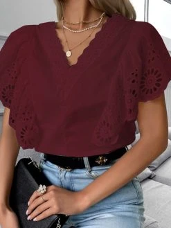 Eyelet Ruffle Sleeve Lace V-neck Blouse For Women -Zanzea Shop 8fb23e3f 1774 461a a0e9 15ac9890f32e