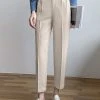 Solid Pocket Zip Front Crop Pants For Women