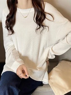 Solid Long Sleeve Loose Crew Neck Casual T-shirt -Zanzea Shop 90125995 2ff5 4a1f 97db 9d03afc01048