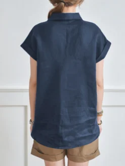 Solid V Neck Roll Short Sleeve Casual Cotton Blouse -Zanzea Shop 904d7b97 e892 49d0 a676 d44b5c6c21bd